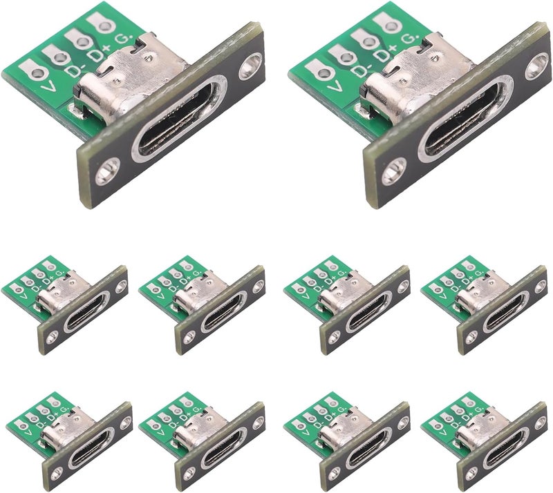 Teansic 10PCS Type C Female Socket Converter Board,USB 3.1 Female Connector with Black Fixing Plate - Image 1